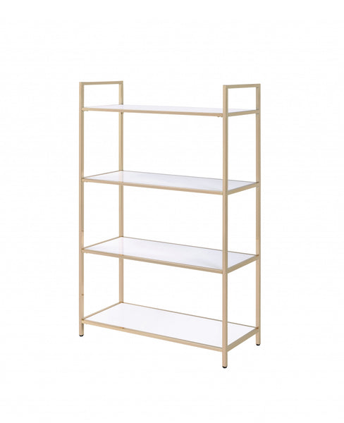 16' X 37' X 60' White High Gloss Gold Metal Wood Bookshelf