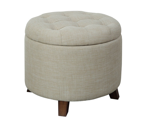 Tan Linen Upholstered Storage Ottoman