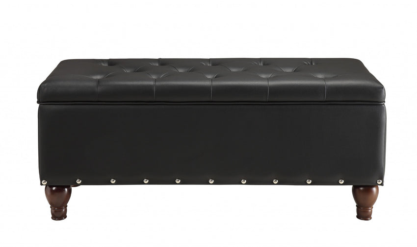 18' X 42' X 18' Black PU Upholstery Wood Leg Bench wStorage