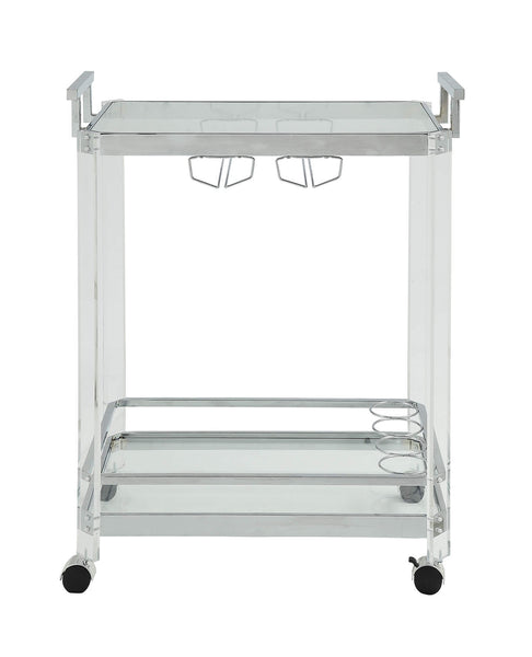 17' X 29' X 35' Chrome Clear Glass Metal Acrylic Serving Cart