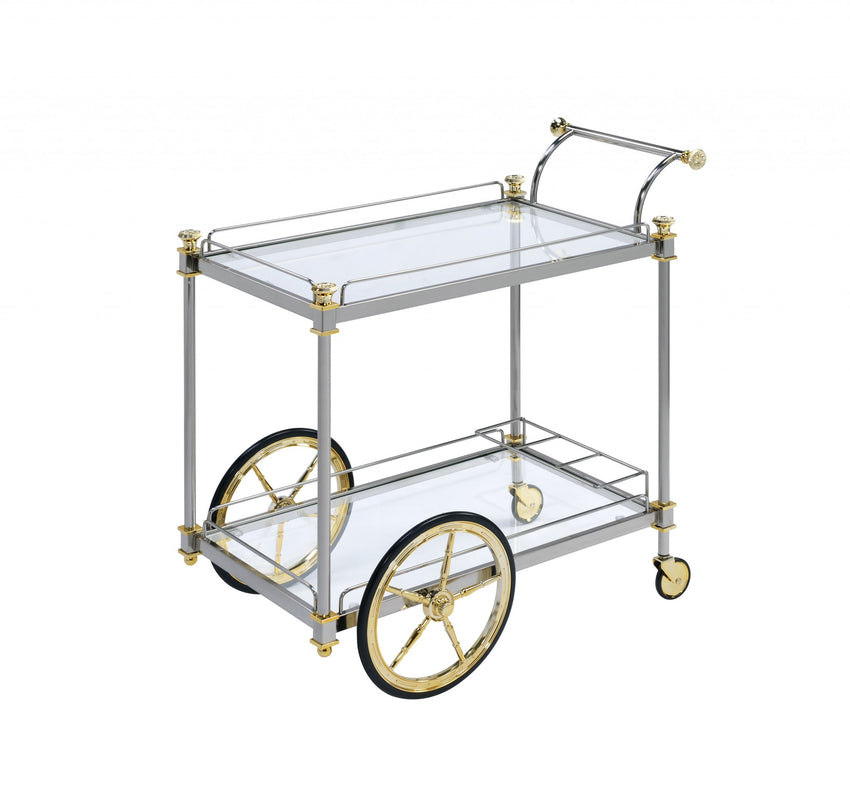 20' X 31' X 31' Silver Gold Clear Glass Metal Casters Serving Cart