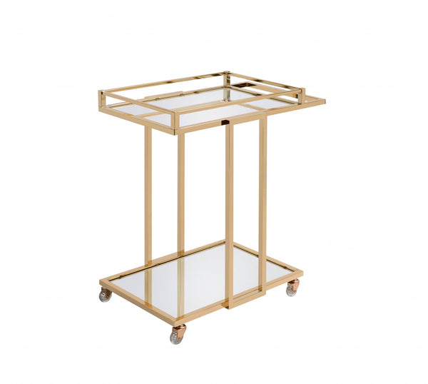 17' X 29' X 33' Gold Metal Mirror Casters Serving Cart