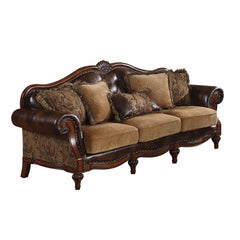 37' X 93' X 42' 2-Tone Brown PU Chenille Upholstery Wood Sofa w5 Pillows