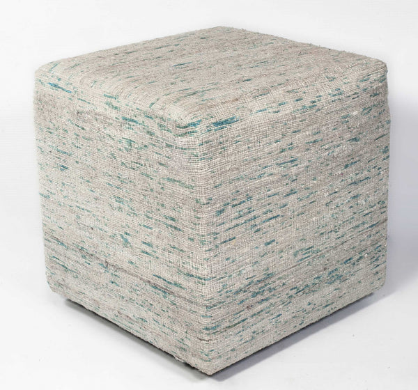 Ice Blue Viscose Square Pouf with Linear Pattern