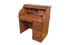 Rustic Burnished Walnut Hardwood Roll Top Desk