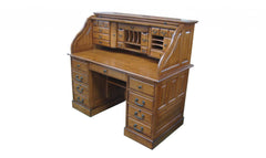 Two Tier Burnished Walnut Hardwood Deluxe Roll Top Desk