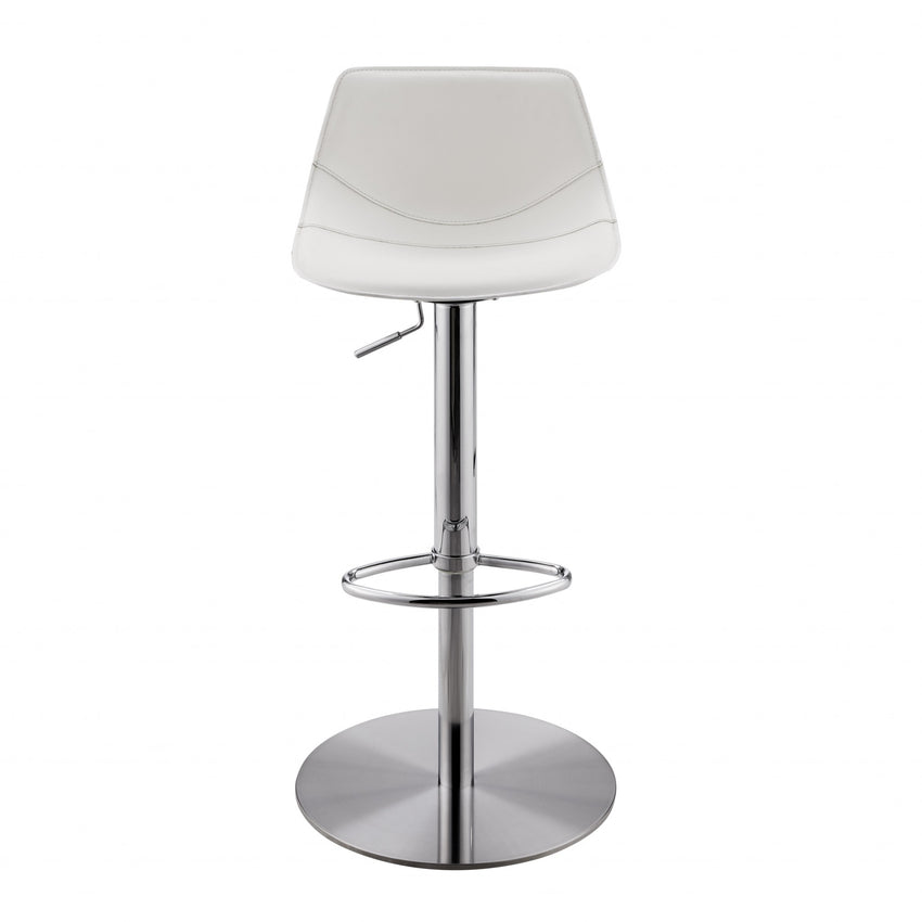 18.12" X 18.9" X 39.57" White Leatherette Over Steel Frame Adjustable Swivel BarCounter Stool with Brushed Stainless Steel Base