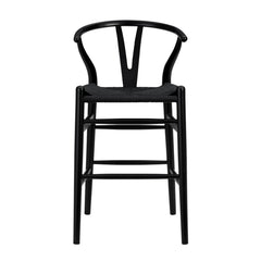 20.08" X 20.87" X 38.19" Black Solid Beech Wood Counter Stool with Black Rush Seat