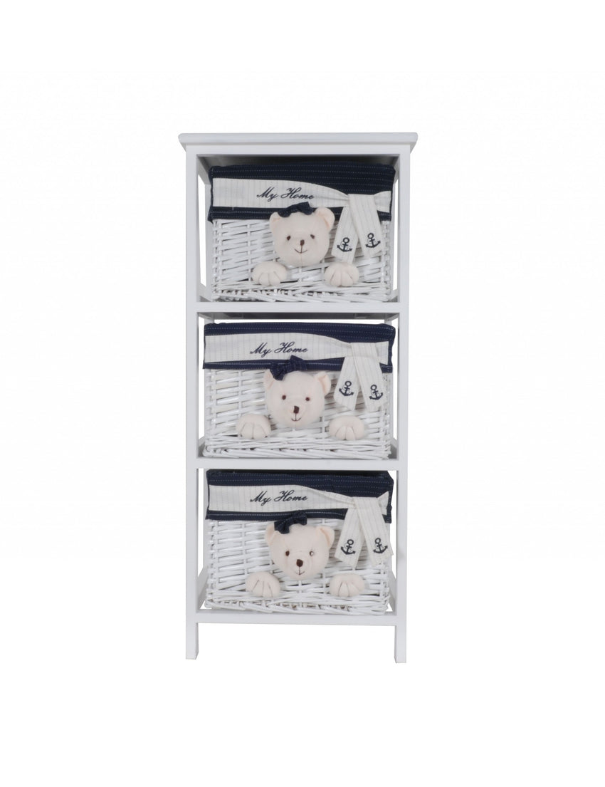 12.5" x 16" x 35.5" White Blue  Portable 3 Drawers