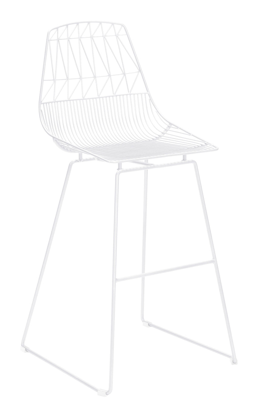 Set of Two White Steel Bar Stools