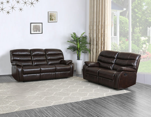 Two Piece Dark Brown Faux Leather Reclining Sofa Set