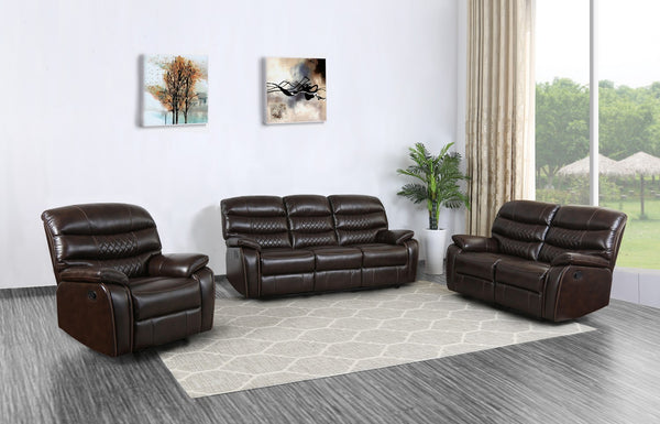 Three Piece Dark Brown Faux Leather Reclining Sofa Set