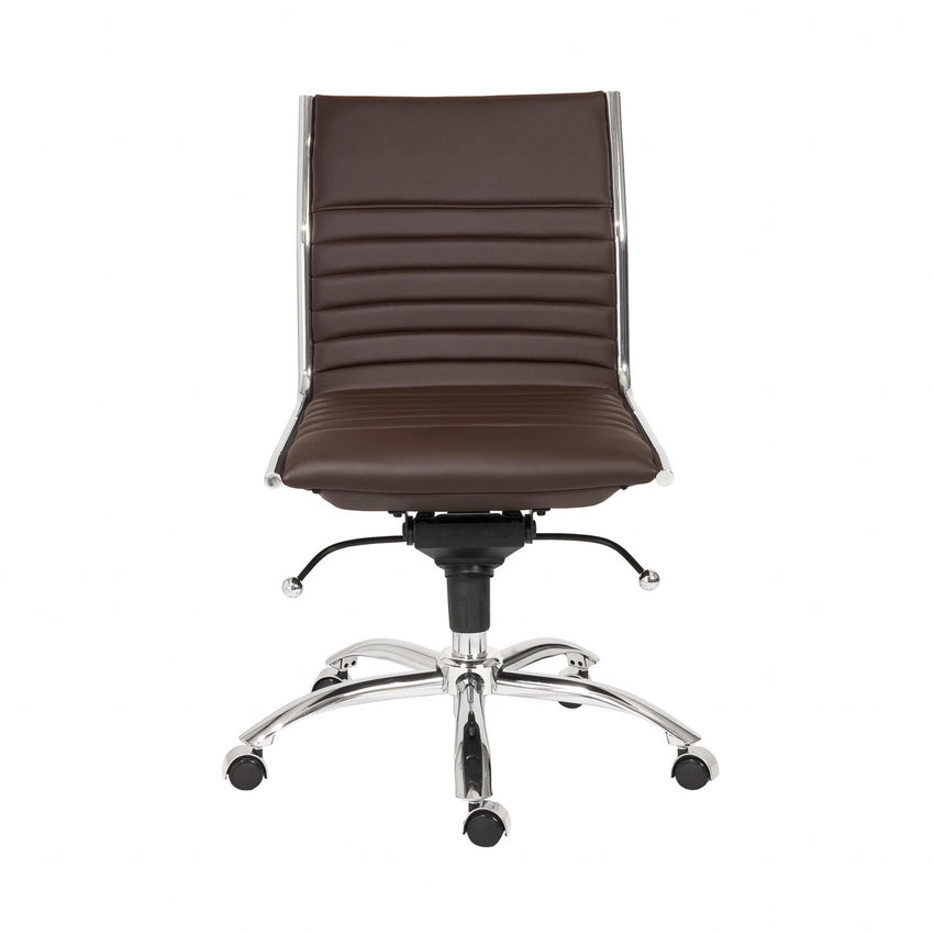 26.38" X 25.99" X 38.19" Low Back Office Chair without Armrests in Brown with Chromed Steel Base