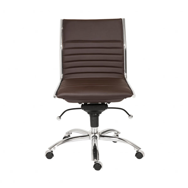 26.38" X 25.99" X 38.19" Low Back Office Chair without Armrests in Brown with Chromed Steel Base