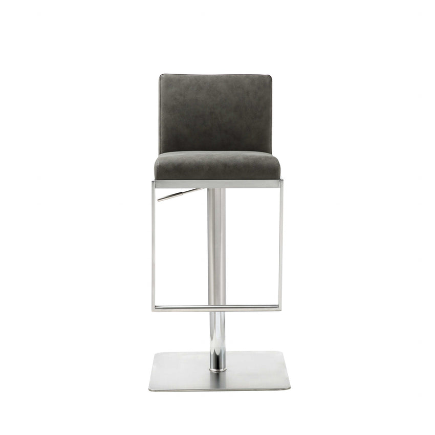 Sleek Dark Gray Faux Leather Adjustable Bar Stool