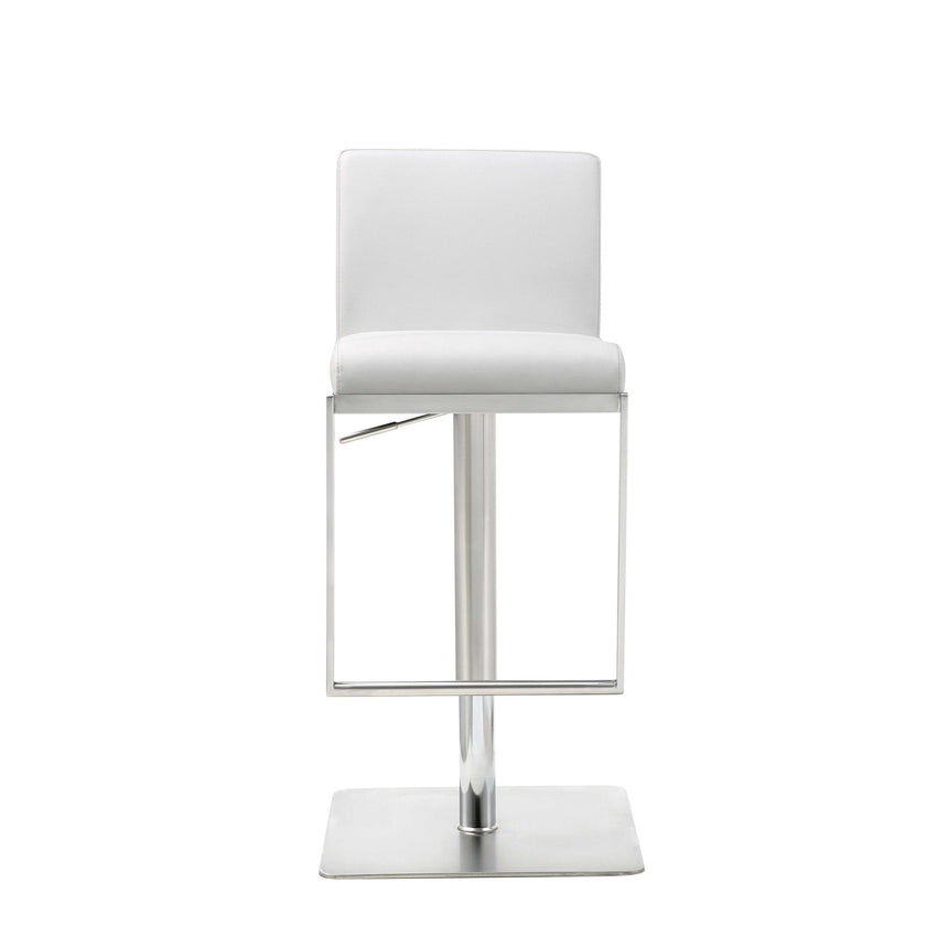 Sleek White Faux Leather Adjustable Bar Stool