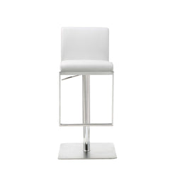 Sleek White Faux Leather Adjustable Bar Stool