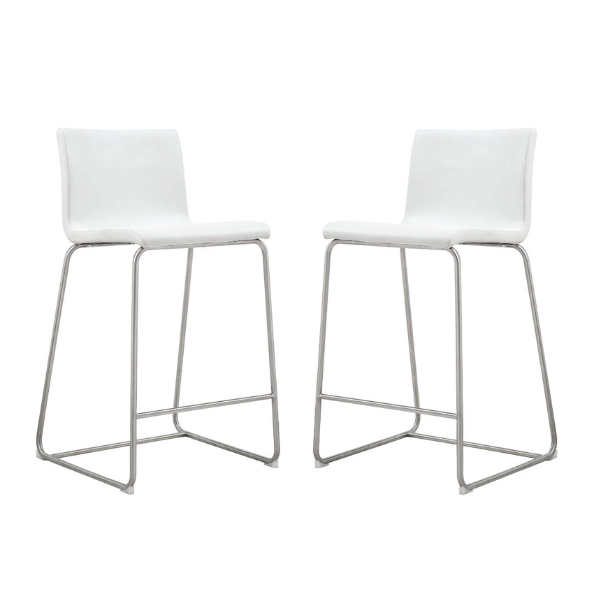 Set of 2 White Faux Leather Low Back Counter Stools