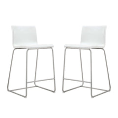 Set of 2 White Faux Leather Low Back Counter Stools