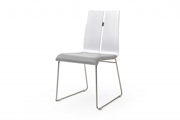 White and Grey Faux Leather Metal Dining Chair