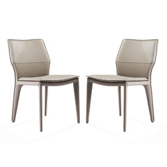 Set of 2 Gray Faux Leather Metal Dining Chairs