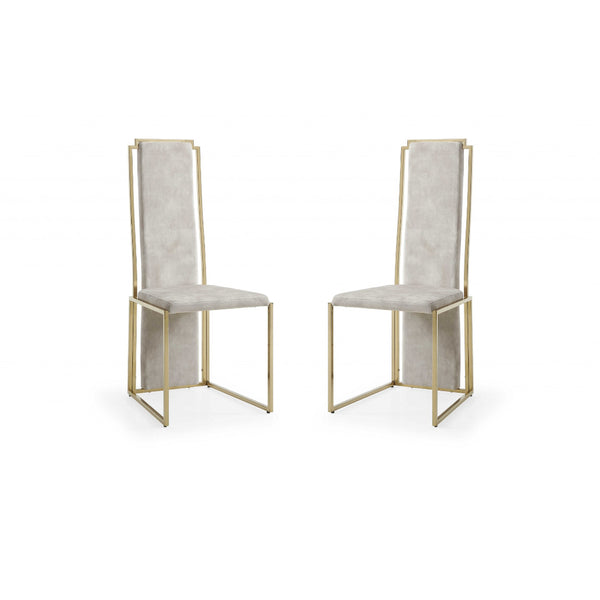 Set of 2 Ultra Modern Beige Suede and Gold Dining Chairs