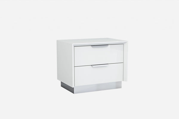 White and Stainless Steel Two Drawer Nightstand