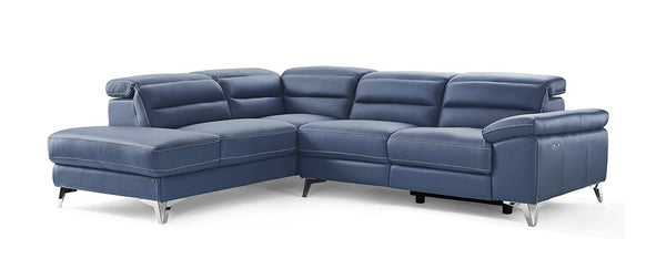 109 X 88 X 31 X 40 Navy Blue Leather Sectional