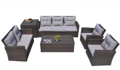 118.56" X 31.59" X 14.82" Brown 6-Piece Patio Conversation Set with Cushions and Storage Boxs