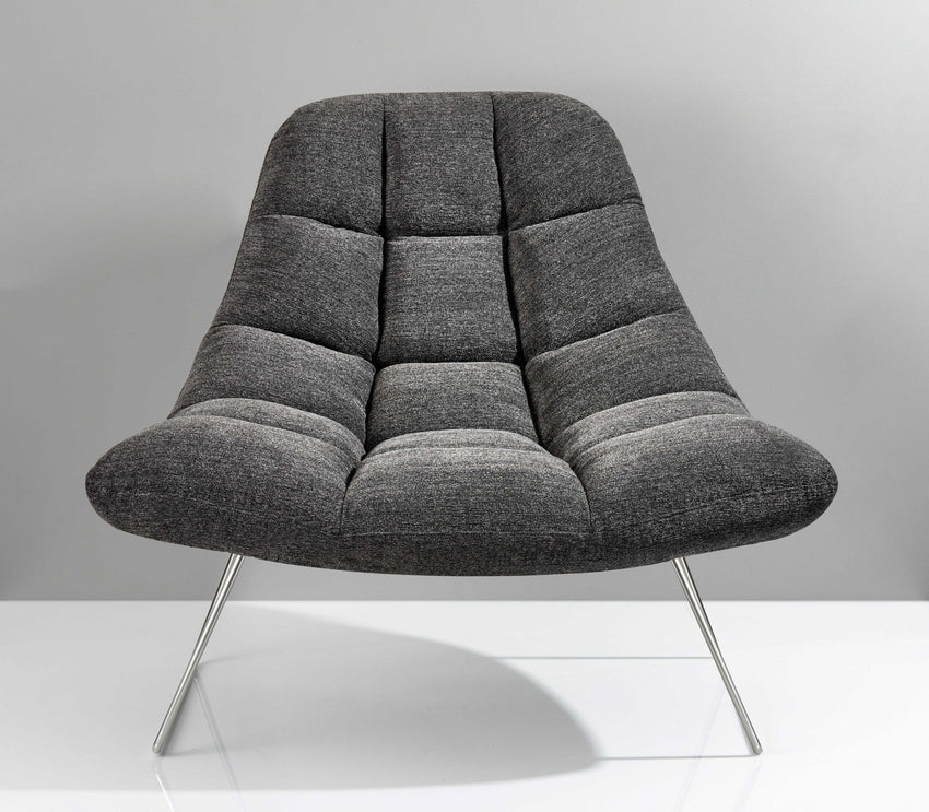 40" X 33" X 33" Dark Grey Soft Textured Fabric and Brushed Steel Chair