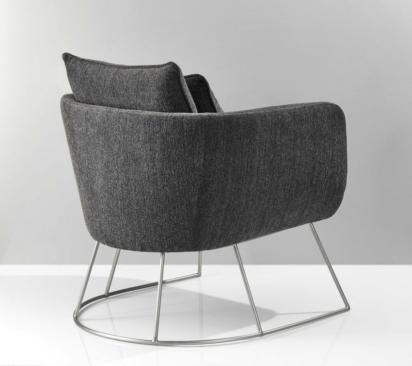 29" X 27.5" X 32.5" Dark Grey Soft Textured Fabric and Brushed Steel Chair