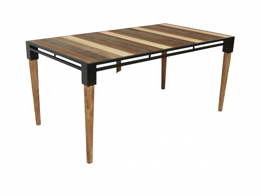 66" Natural Acacia and Mid Century Black Dining Table