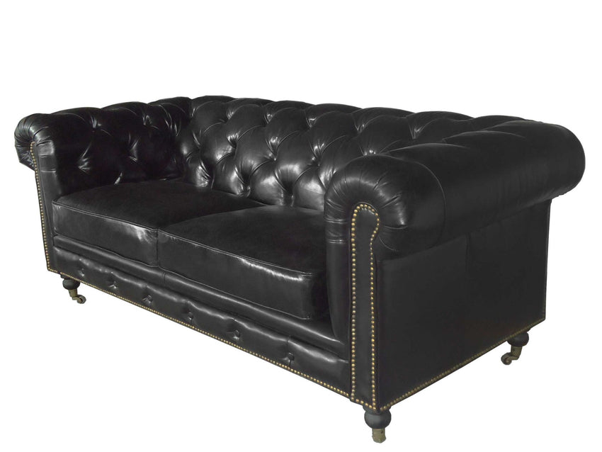 Black Leather Classic  Sofa 2 Places