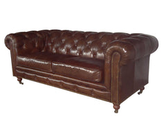 Brown Leather Classic Sofa 2 Places