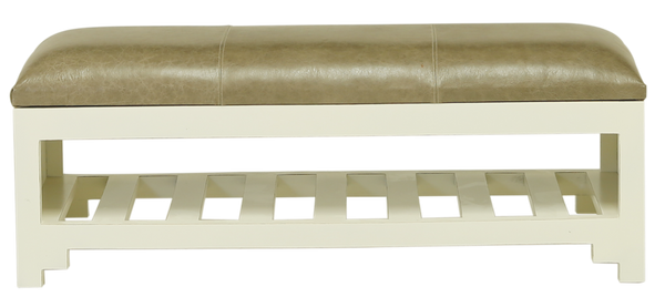 48" X 16" X 16" Off White Wood Leather Bench