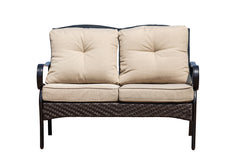 48" X 29" X 35" Black Steel Sofa with Beige Cushions