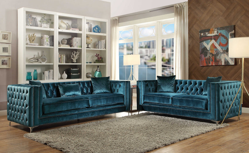 90' X 37' X 30' Dark Teal Wood Sofa W3 Pillows