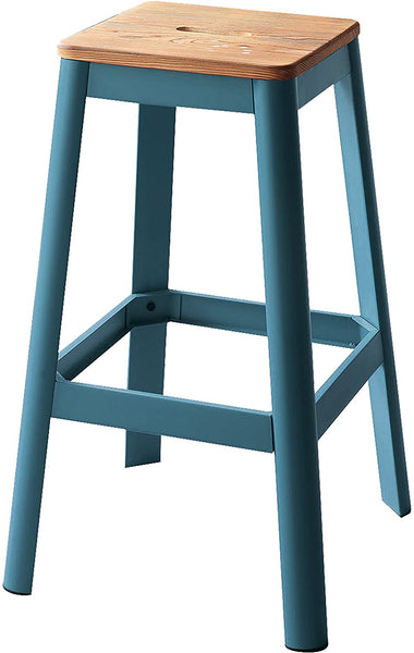 Contrast Teal and Natural Wood Bar Stool