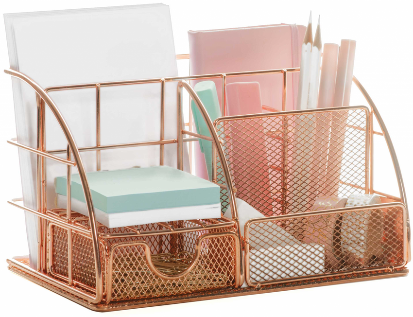 Stylish Rose Gold 6 Compartment Desk Organizer