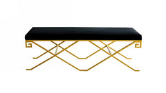 Rectangular Modern Black Velvet Bench with Champagne Gold Steel Frame