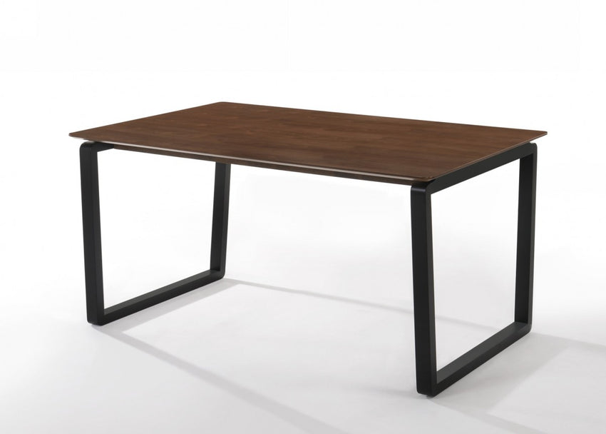 Rectangular Modern Walnut Finish Dining  Table with Black Metal U shape legs