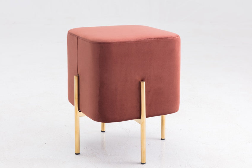 Square Modern Copper Upholstered Ottoman with Gold legs