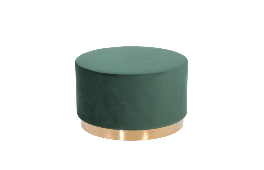 Round Modern Green Velvet Fabric Upholstered  Ottoman with Gold Stainless Steel Base