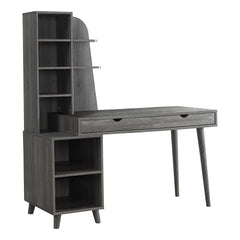 55" Grey Computer Desk with Bookcase