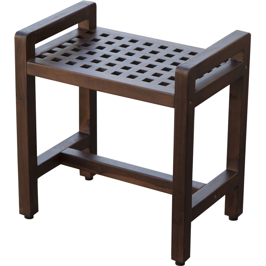 Rectangular Teak Lattice Pattern Shower or Outdoor Bench in Brown Finish