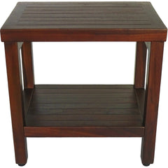 Compact Rectangular Teak Shower or Outdoor Bench with Shelf in Brown Finish