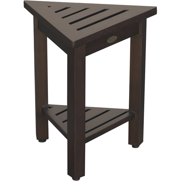 18" Teak Corner Shower Stool or Bench with Shelf in Brown Finish