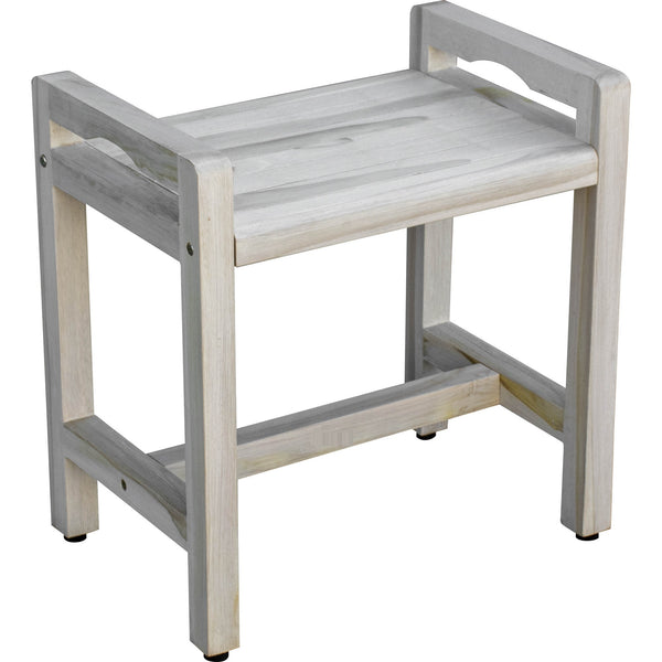 Rectangular Teak Shower Bench with Handles in White Finish