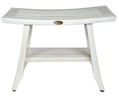 Contemporary Teak Shower Stool or Outdoor Bench in Whitewash Finish