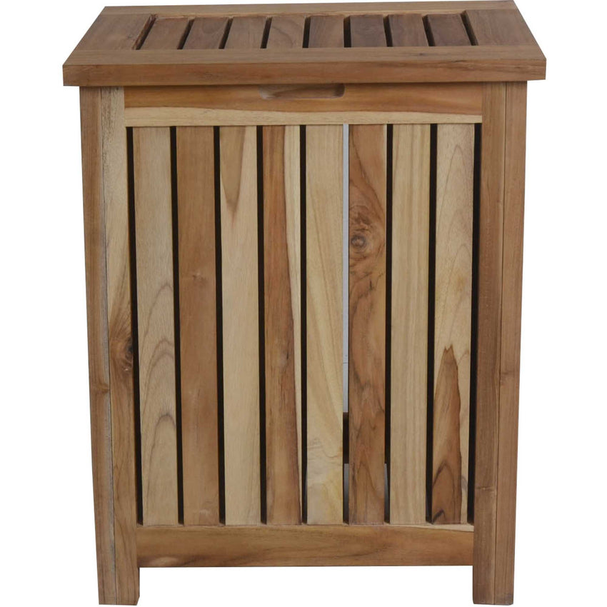 Compact Teak Laundy Storage with Removable Bag in Natural Finish